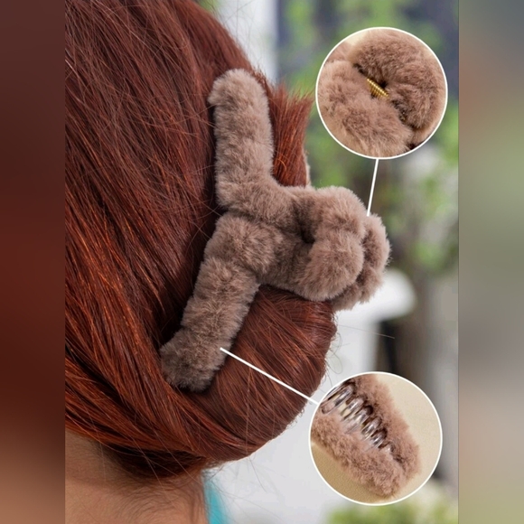 Cute 4pcs Women Solid Fluffy Fashionable Hair Claw Clips - Picture 4 of 4